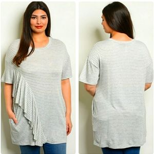 Watermelon gray and white striped top 1X